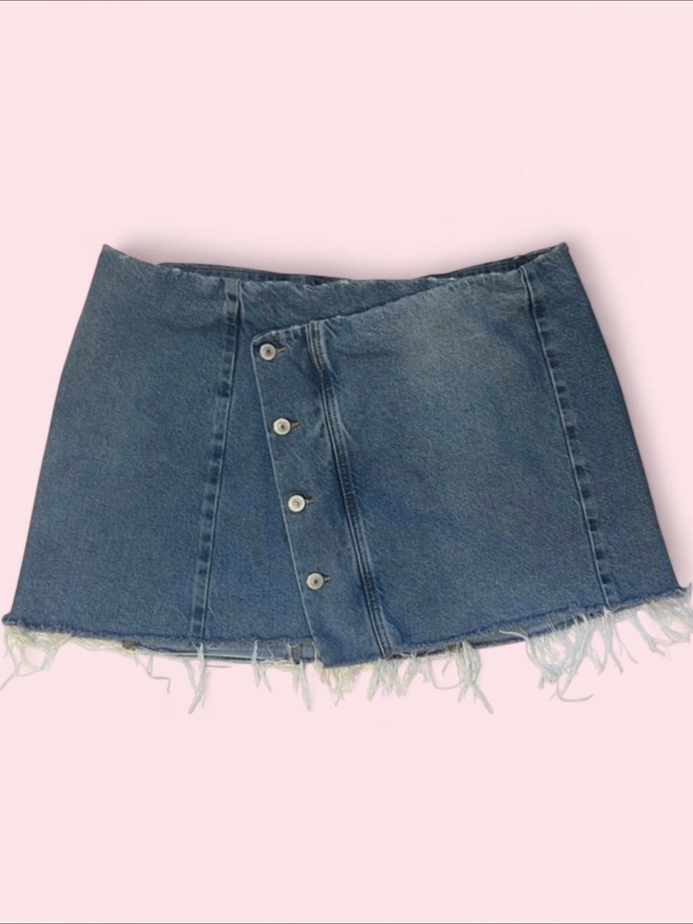 American Eagle Button Front Denim Mini Skirt Size 16 Stretch Raw Hem